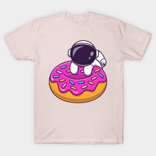 Cute Astronaut With Doughnut Cartoon T-Shirt